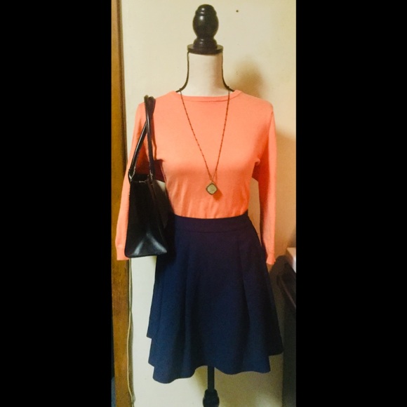 Outfit Set: Salmon Pink Sweater Shirt & Blue Skirt - Picture 3 of 7